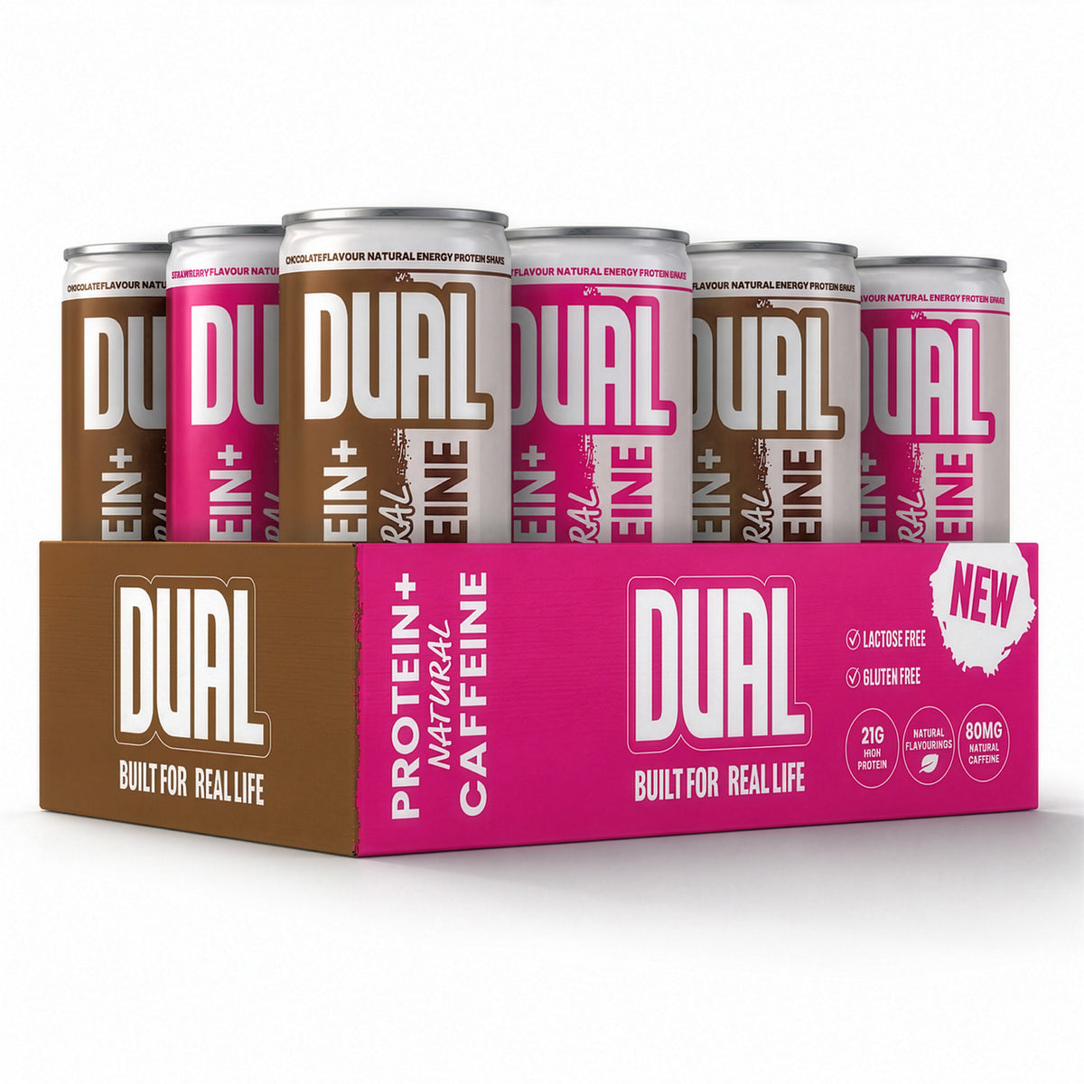 Dual Chocolate & Strawberry Protein + Natural Energy Shake - Mixed Case 12x250ml